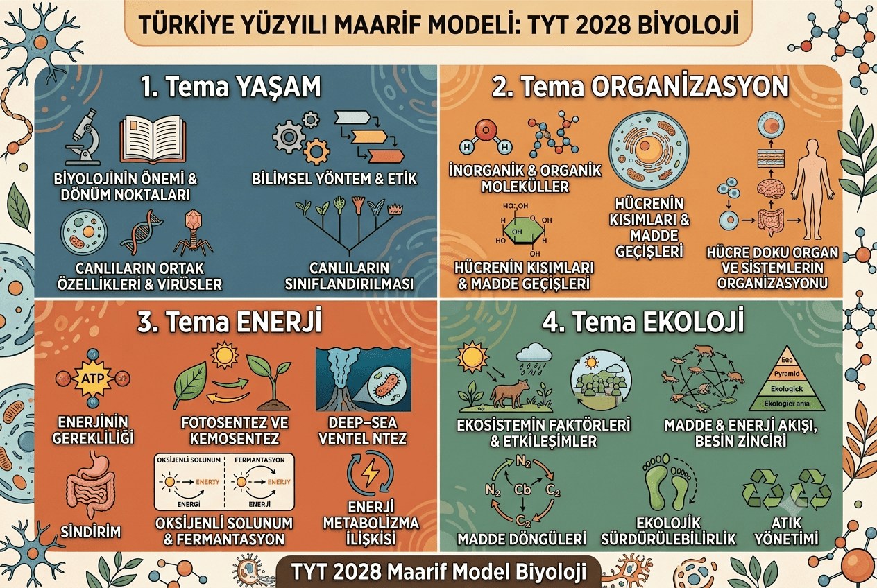 2028 TYT Maarif Model Biyoloji Konuları 