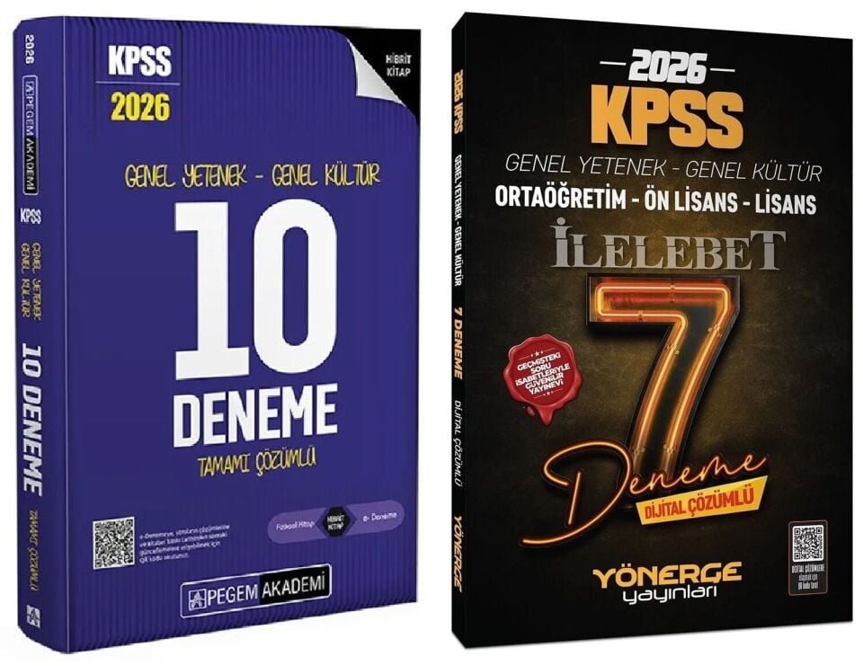 Pegem + Yönerge 2026 KPSS Genel Yetenek Genel Kültür 10+7 Deneme 2 li Set Pegem Akademi + Yönerge Yayınları