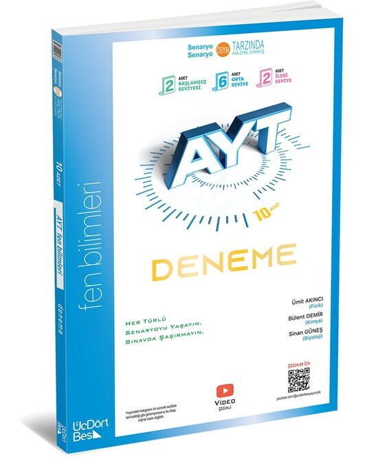 ÜçDörtBeş Yayınları AYT Fen Bilimleri 10'lu Deneme