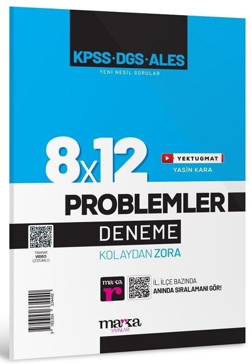 Marka 2025 KPSS DGS ALES Problemler 8x12 Kolaydan Zora Deneme Çözümlü Yektuğ Mat - Yasin Kara Marka Yayınları