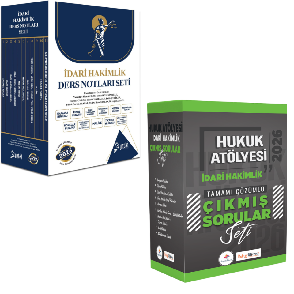 Dizgi Kitap 2026 Hukuk Atölyesi İdari Hakimlik Tamamı Çözümlü Çıkmış Sorular Seti ve Yetki Yayınları ÇSA İdari Hakimlik Ders Notu Seti 2'li Set