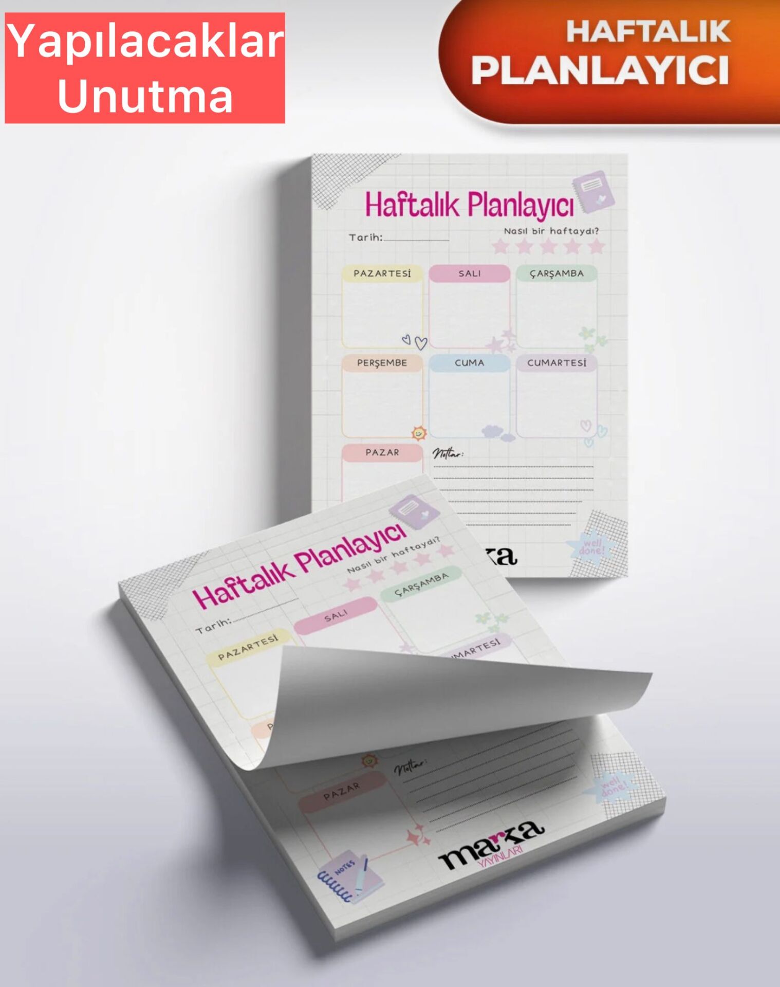Marka Yayınları Haftalık Planlayıcı | Yapılacaklar, Hedeflerim, Unutma, Notlar, Günün Nasıl Geçti