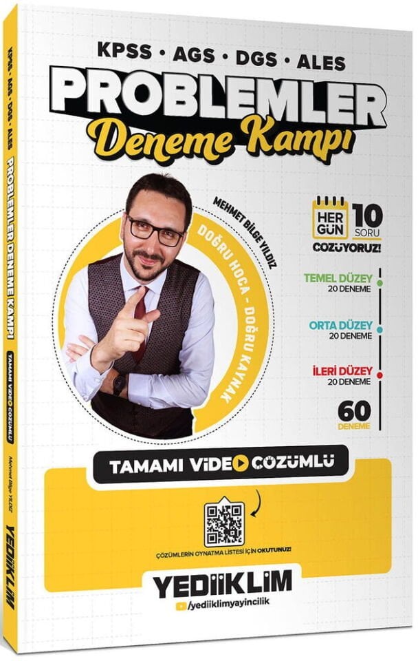 Yediiklim Yayınları KPSS-AGS-DGS-ALES Problemler Tamamı Video Çözümlü Deneme Kampı (60 Deneme)