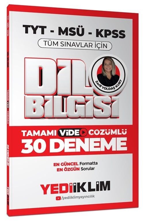 Yediiklim 2026 TYT MSÜ KPSS Dil Bilgisi 30 Deneme Çözümlü - Zarif Yoldaş Kurt Yediiklim Yayınları