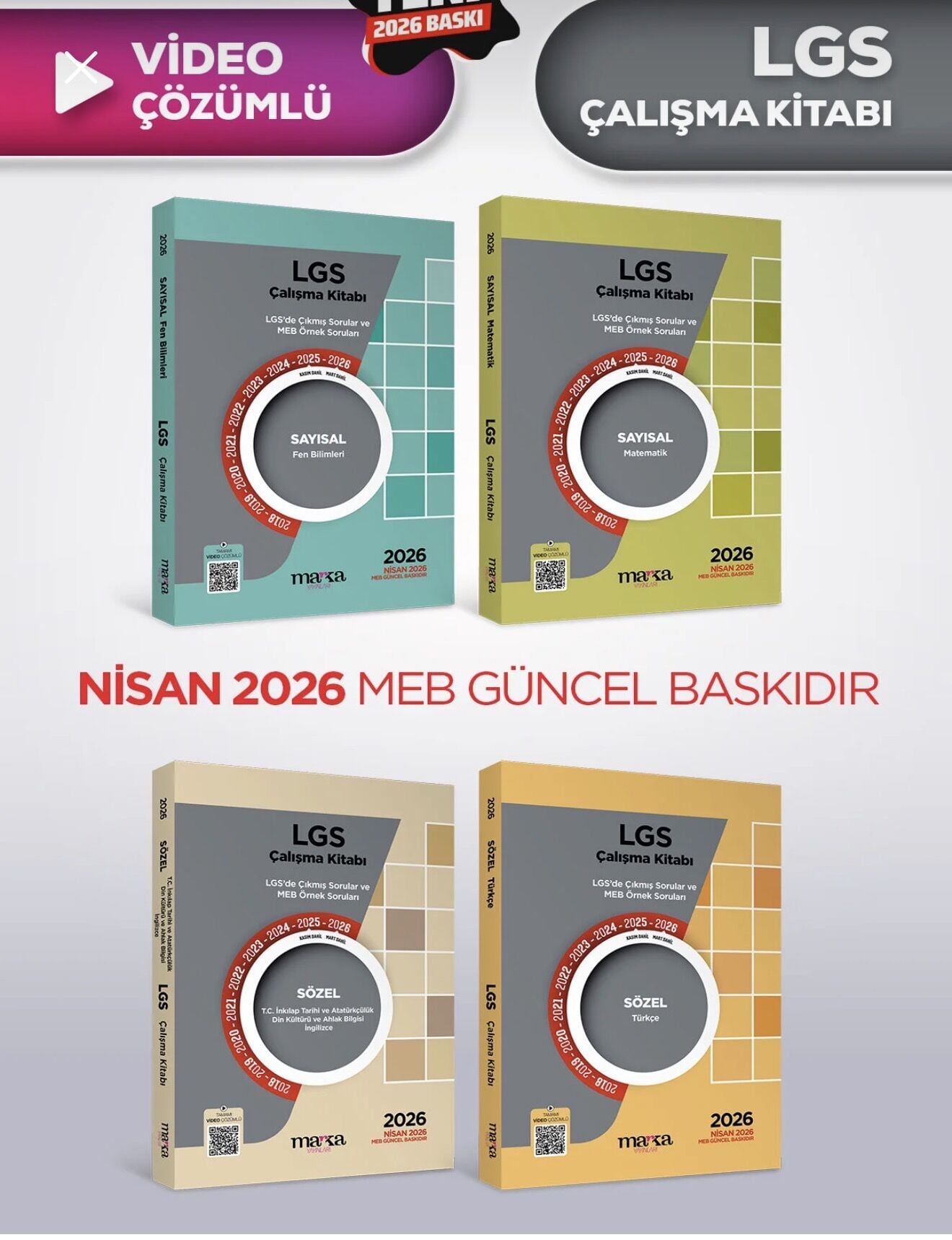 MEB LGS 2026 Örnek Sorular ve Çıkmış Soru Seti Marka Yayınları MEB LGS ÇALIŞMA KİTABI SETİ