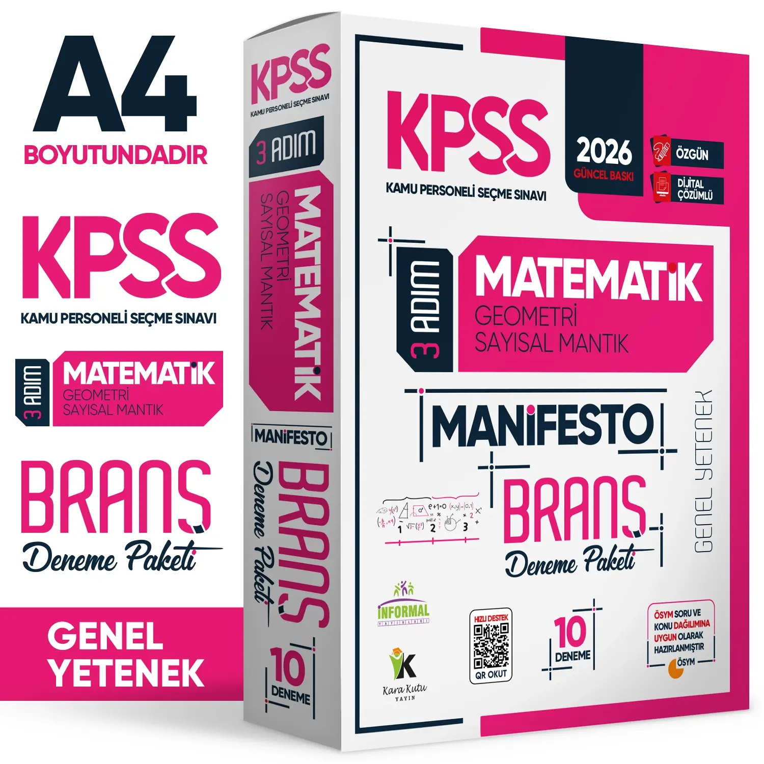 2026 KPSS Matematik 3 Adım Manifesto Branş Deneme Paketi 10lu Dijital Çözümlü (Sayısal Mantık Dahil)