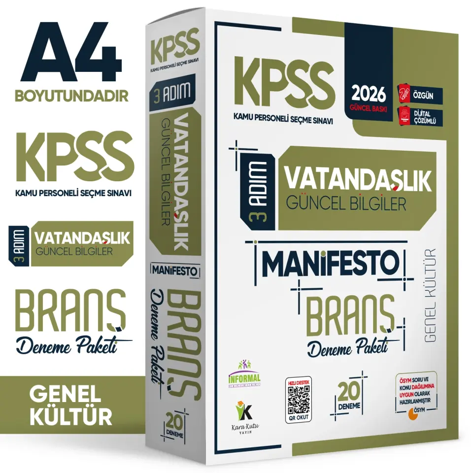 2026 KPSS Genel Kültür 3 Adım Vatandaşlık Manifesto 20li Dijital Çözümlü Branş Deneme Paketi