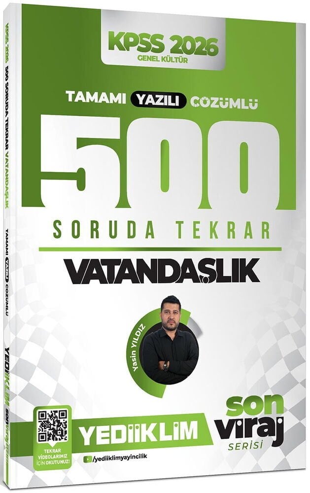 Yediiklim Yayınları 2026 KPSS Son Viraj Serisi Vatandaşlık Tamamı Yazılı Çözümlü 500 Soruda Genel Tekrar Kampı