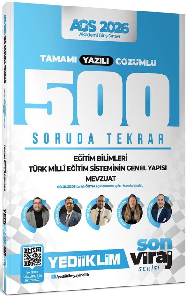 Yediiklim 2026 Yeni AGS Son Viraj Serisi Eğitim Bil.-Türk Milli Eğitim Sistemi-Mevzuat Tamamı Yazılı Çözümlü 500 Soruda Genel Tekrar