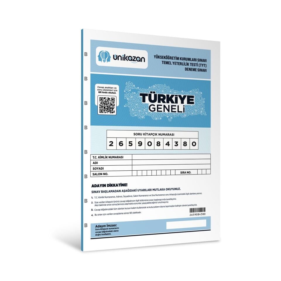 TYT Ünikazan Türkiye Geneli Deneme Sınavı Tamamı Video Çözümlü Marka Yayınları