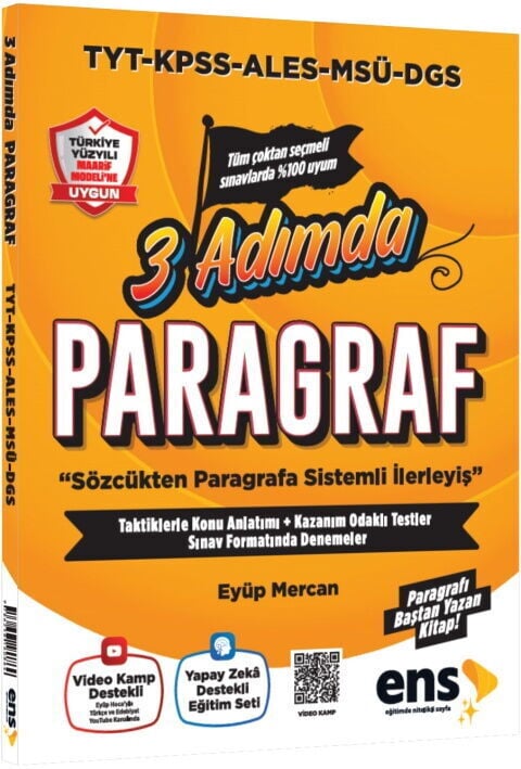 ENS Yayıncılık TYT KPSS ALES MSÜ DGS Paragraf 3 Adımda Konu Özetli Soru Bankası
