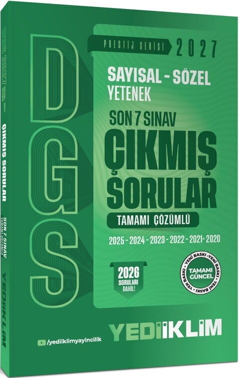 Yediiklim 2027 DGS Sayısal Sözel Yetenek Son 7 Sınav Tamamı Çözümlü Çıkmış Sorular