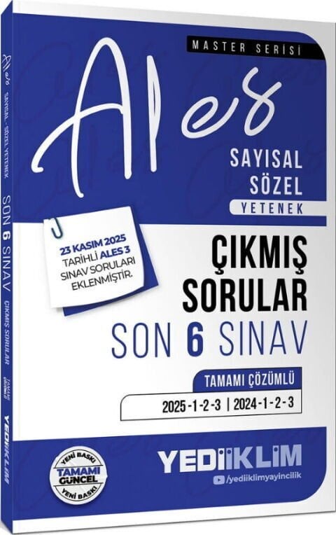 Yediiklim ALES Sayısal Sözel Yetenek Tamamı Çözümlü Son 6 Sınav Çıkmış Sorular