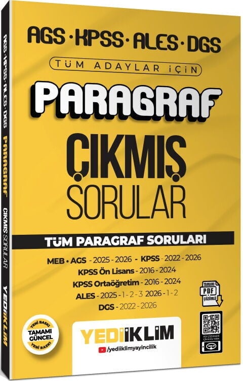 Yediiklim AGS KPSS ALES DGS Tüm Adaylar İçin Paragraf Tamamı PDF Çözümlü Çıkmış Sorular