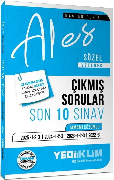 Yediiklim ALES Sözel Yetenek Tamamı Çözümlü Son 10 Sınav Çıkmış Sorular