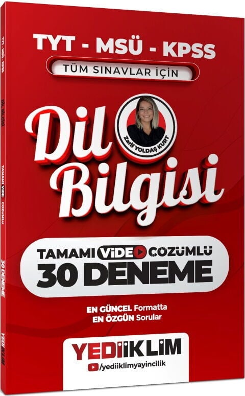 Yediiklim 2027 TYT MSÜ KPSS Dil Bilgisi Tamamı Video Çözümlü Tüm Sınavlar için 30 Deneme
