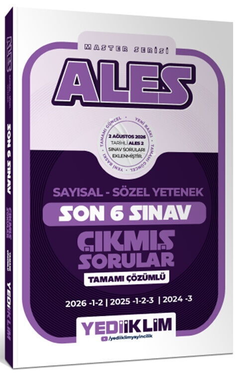 Yediiklim Yayınları ALES Sayısal Sözel Yetenek Tamamı Çözümlü Master Serisi Son 6 Sınav Çıkmış Sorular