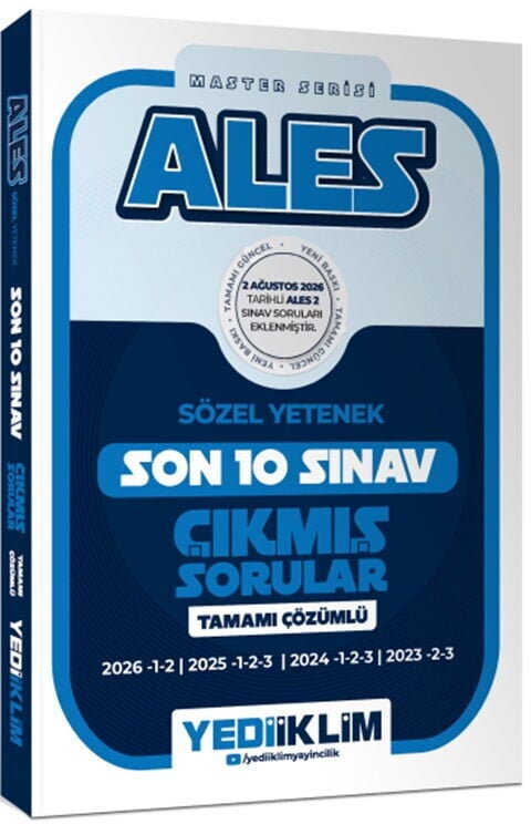 Yediiklim Yayınları 2027 ALES Sözel Yetenek Master Serisi Tamamı Çözümlü Son 10 Sınav Çıkmış Sorular