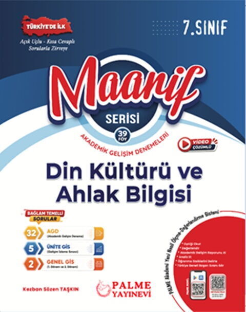Palme Yayınları 7. Sınıf Din Kültürü ve Ahlak Bilgisi Maarif Serisi Akademik Gelişim Denemeleri 39 Föy