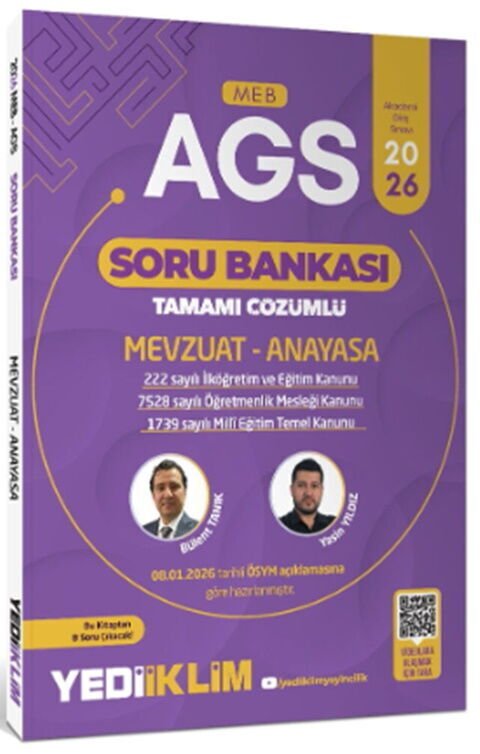 Yediiklim 2026 MEB AGS Mevzuat ve Anayasa Tamamı Çözümlü Soru Bankası