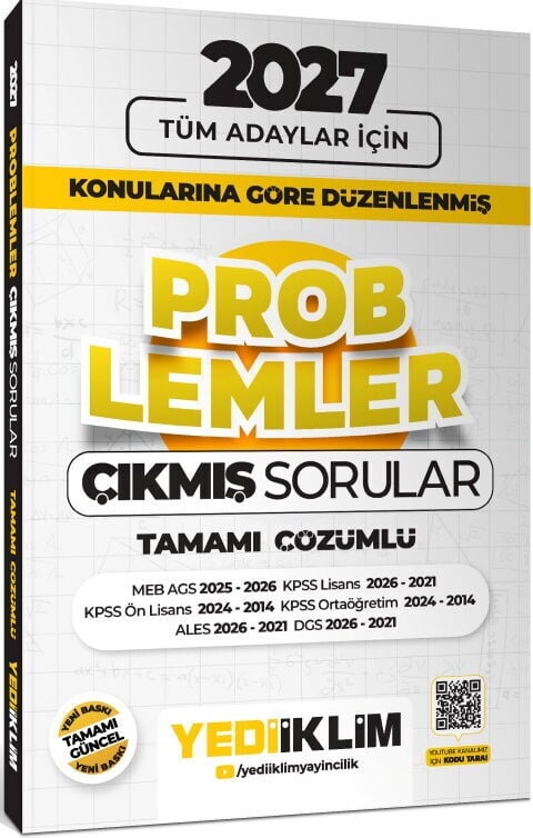 Yediiklim Yayınları 2027 Tüm Adaylar İçin Problemler Konularına Göre Düzenlenmiş Tamamı Çözümlü Çıkmış Sorular