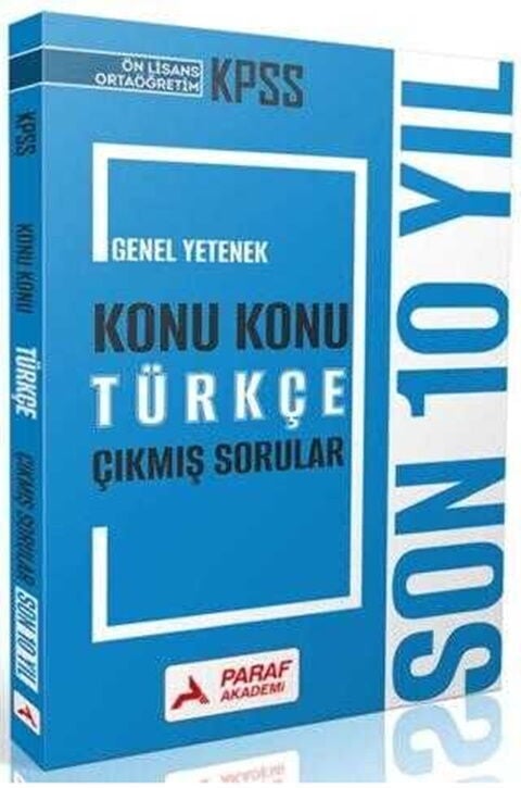 Paraf Yayınları 2026 KPSS Lise Ortaöğretim Ön Lisans Türkçe Son 10 Yıl Konu Konu Çıkmış Sorular