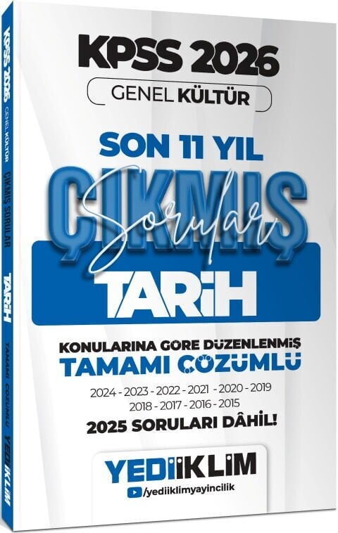 Yediiklim 2026 KPSS Genel Kültür Tarih Konularına Göre Tamamı Çözümlü Son 11 Yıl Çıkmış Sorular