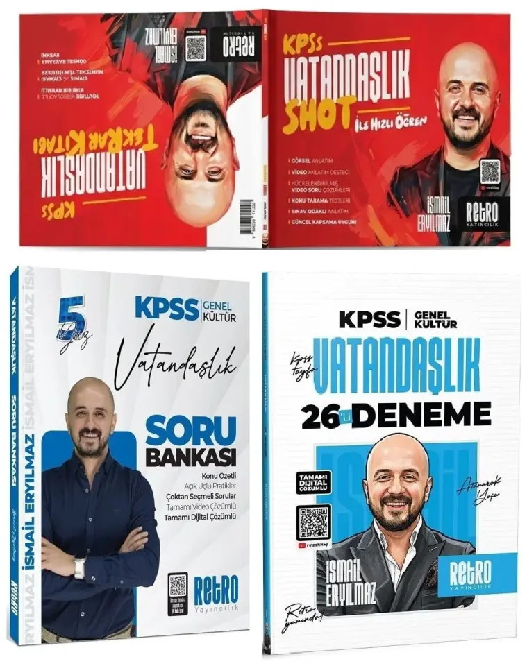 Retro 2026 KPSS Vatandaşlık SHOT İlk Öğren-Tekrar Kitabı + Soru Bankası + 26 Deneme 3 lü Set - İsmail Eryılmaz Retro Yayıncılık