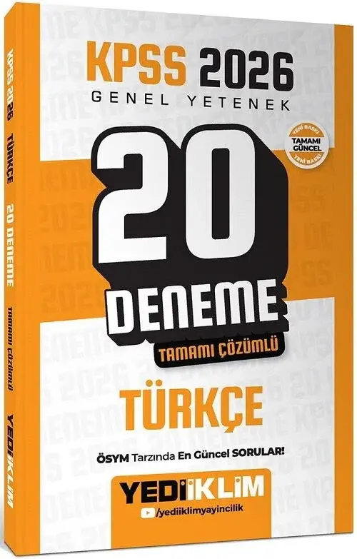 Yediiklim 2026 KPSS Türkçe 20 Deneme Çözümlü Yediiklim Yayınları