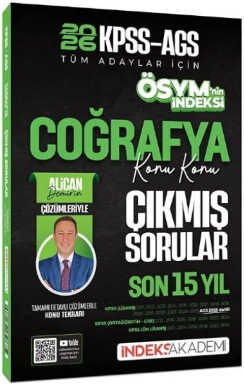 İndeks Akademi 2026 KPSS MEB AGS Coğrafya ÖSYM nin İndeksi Son 15 Yıl Konu Konu Çıkmış Sorular Çözümlü